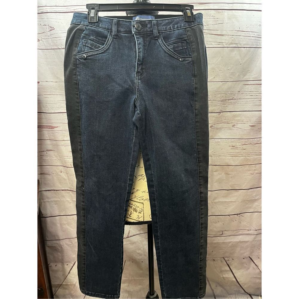 Democracy Ab"solution" Skinny Jeans Dark Wash Faux Leather Side Stripe Size 4